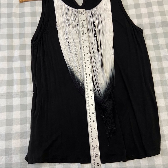 2/40$ KIM&CAMI Black white Fringe sleeveless tie dye fringe jersey lightw Medium - Picture 8 of 12